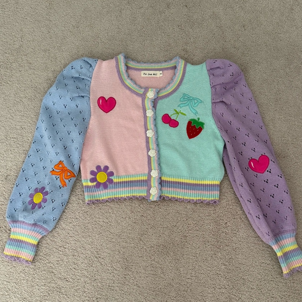 Colorful Cardigan with Heart and Fruit Patches